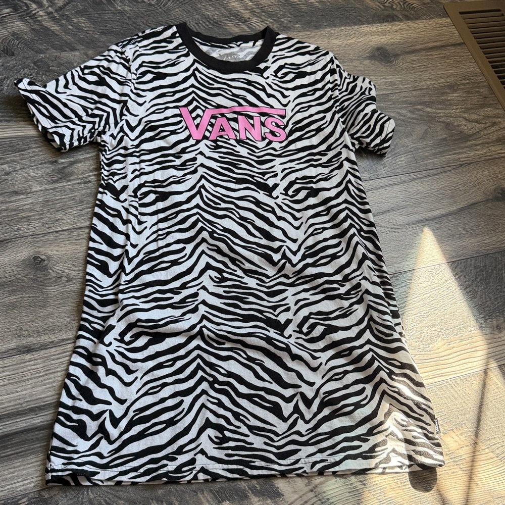 Vans Black and White Zebra Tee with Pink Logo